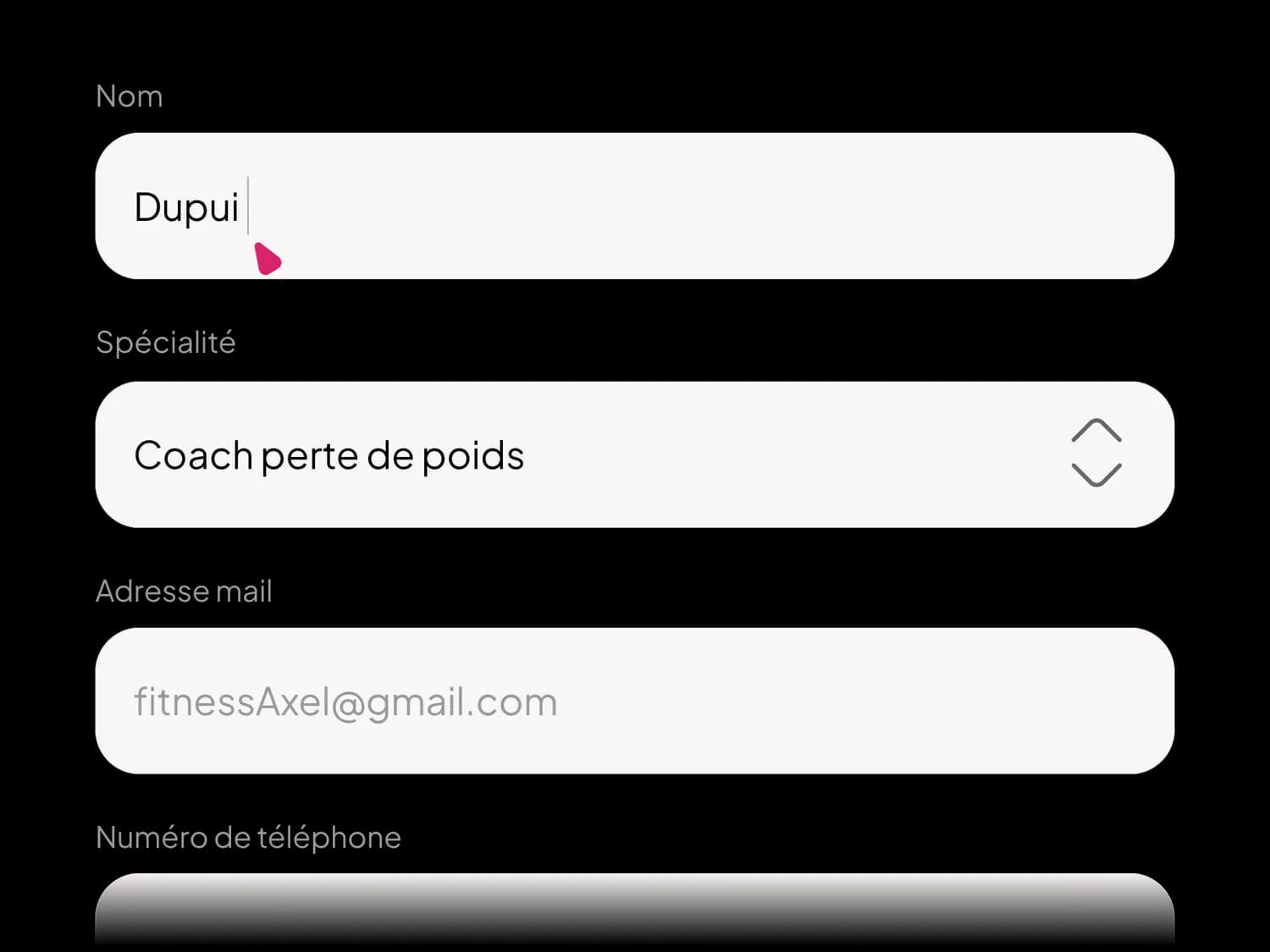 Aperçu visuel de l'espace coach en cours de configuration