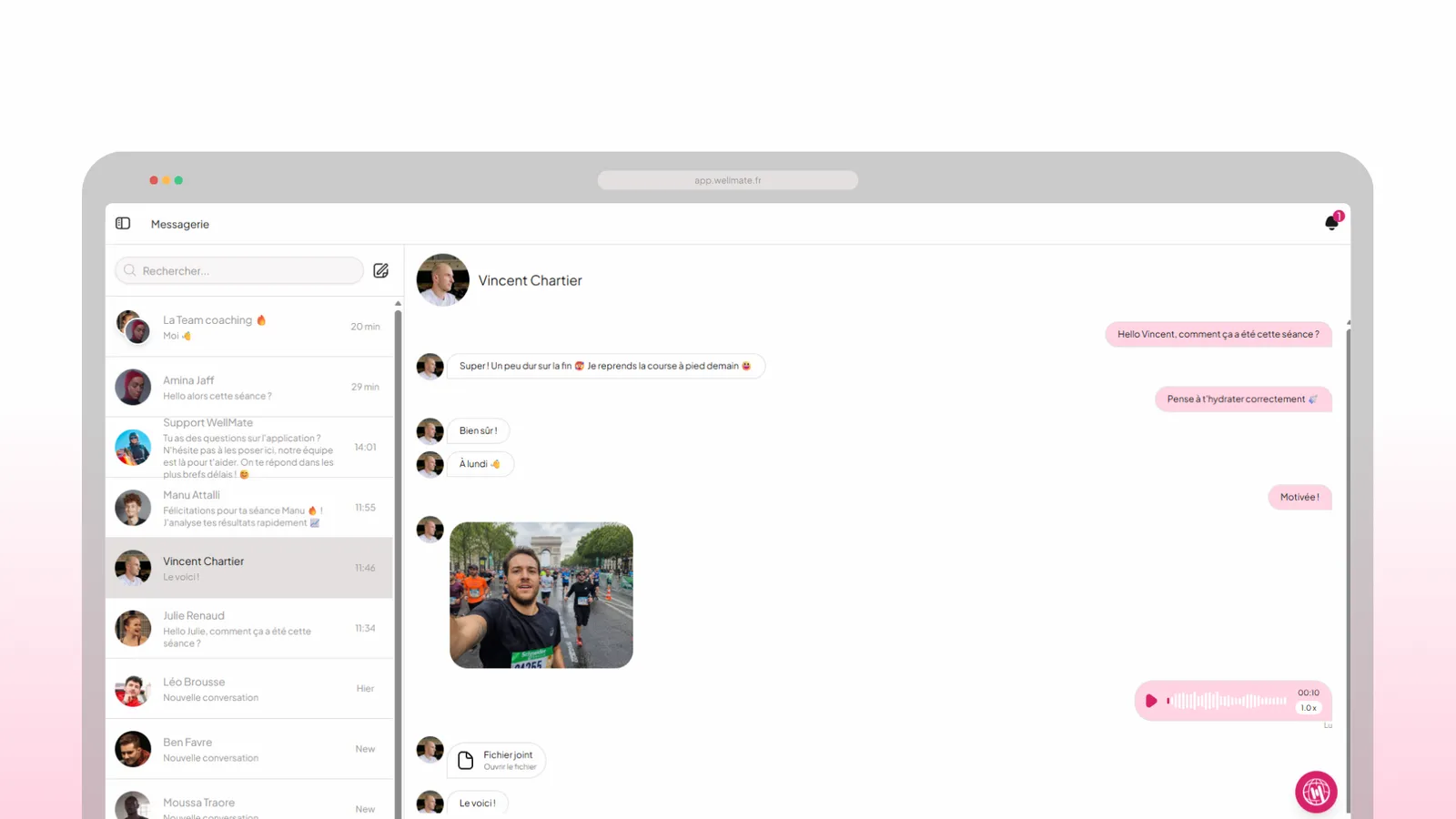 Partage de médias dans la messagerie WellMate