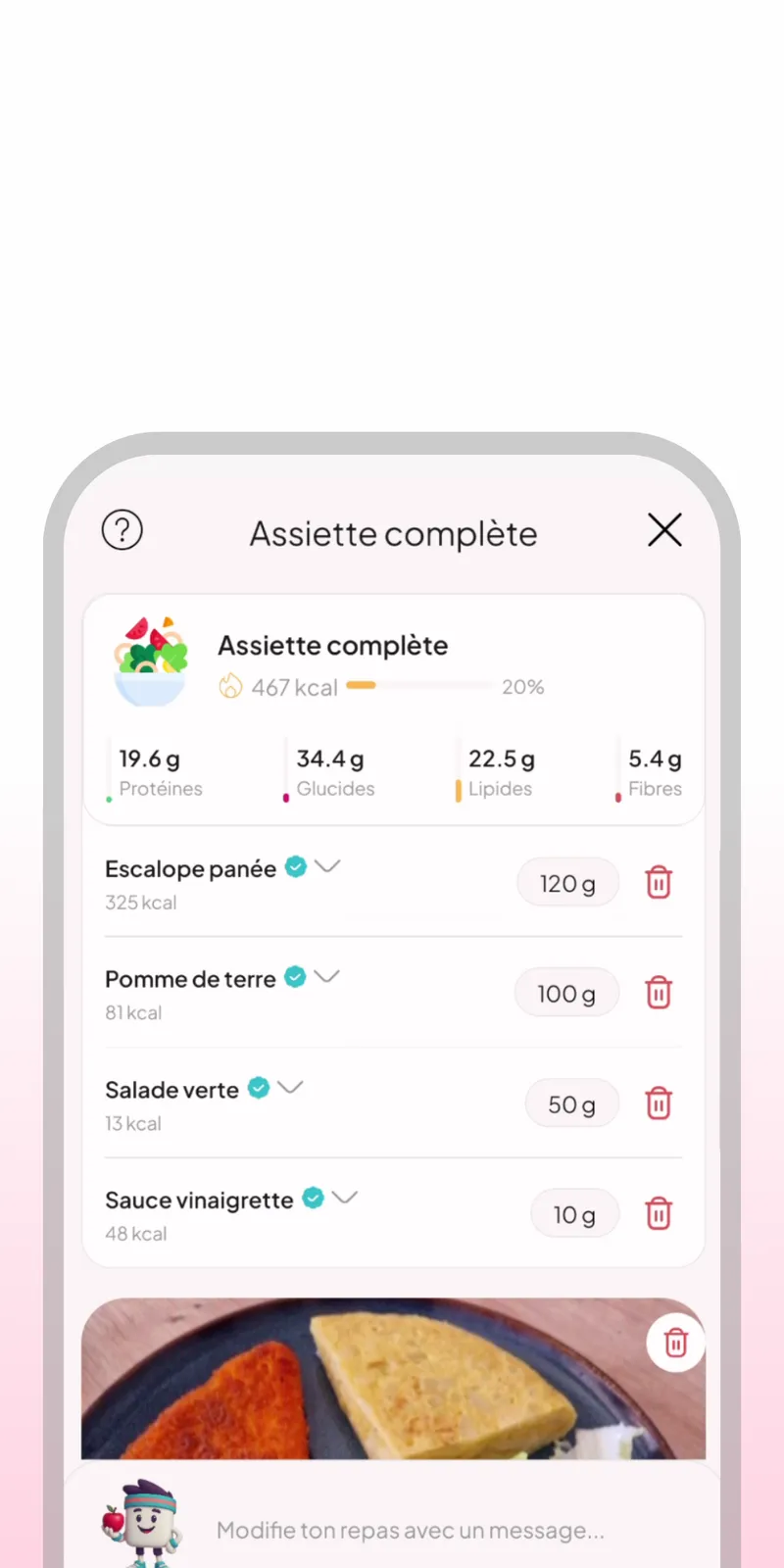 Analyse de repas par photo dans WellMate