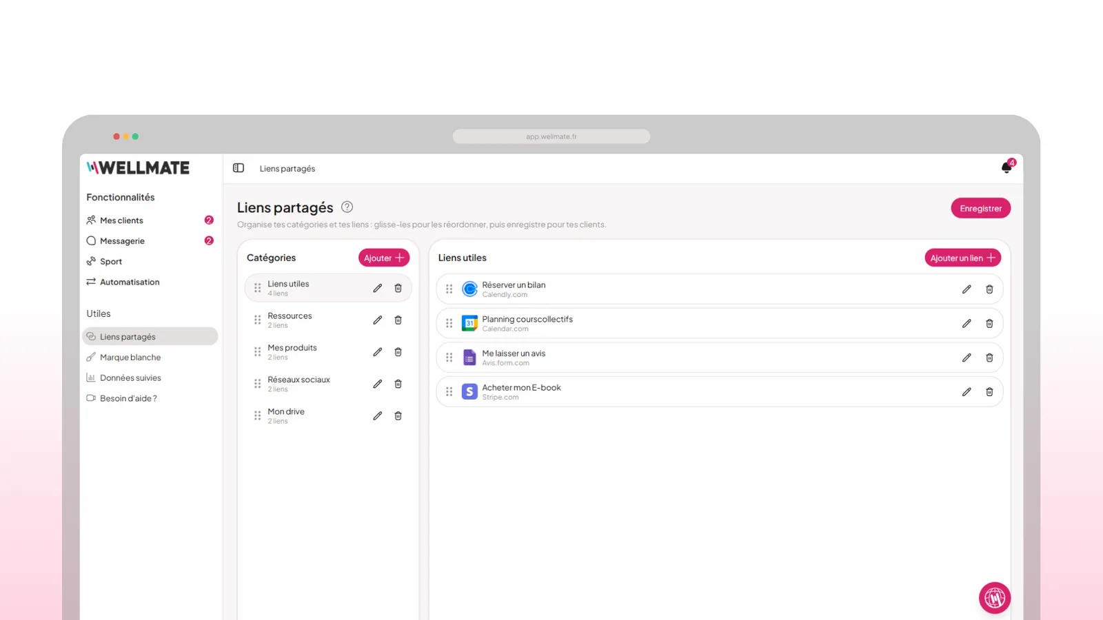 Page liens personnalisée WellMate