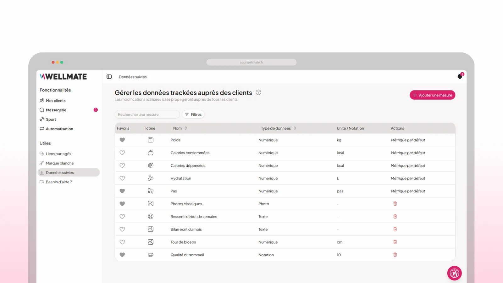Personnalisation des indicateurs de tracking WellMate